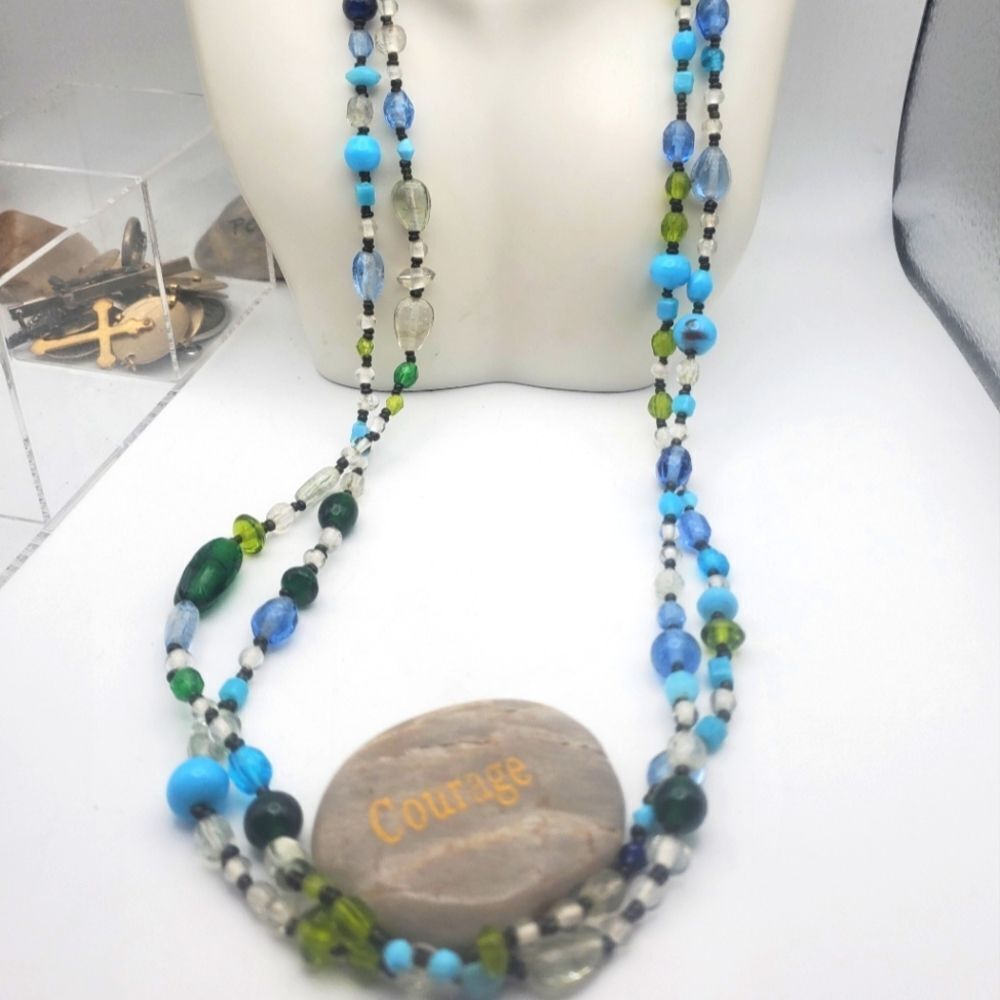 Sea siren glass beaded long length high end necklace fine jewelry